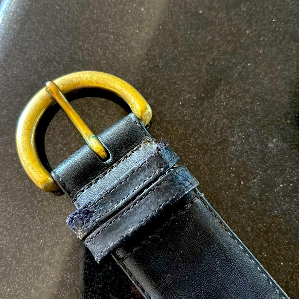 Black leather solid brass coach belt